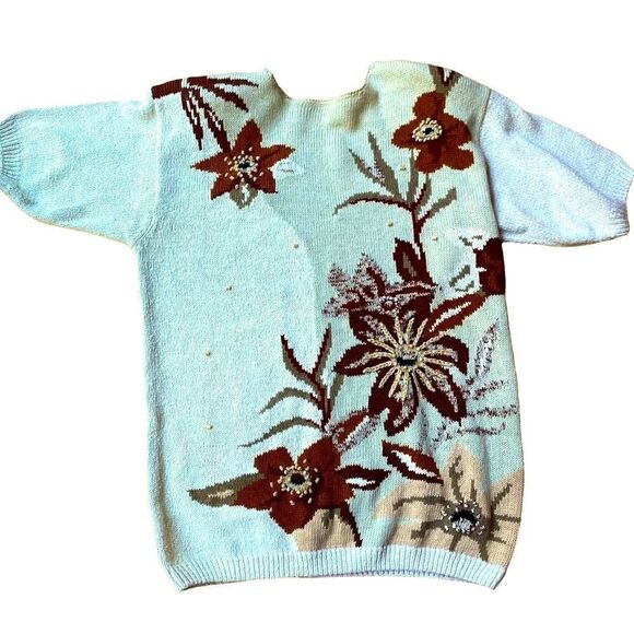 Silk Cotton Beaded Floral Sweater Lucia XL - Picture 1 of 6